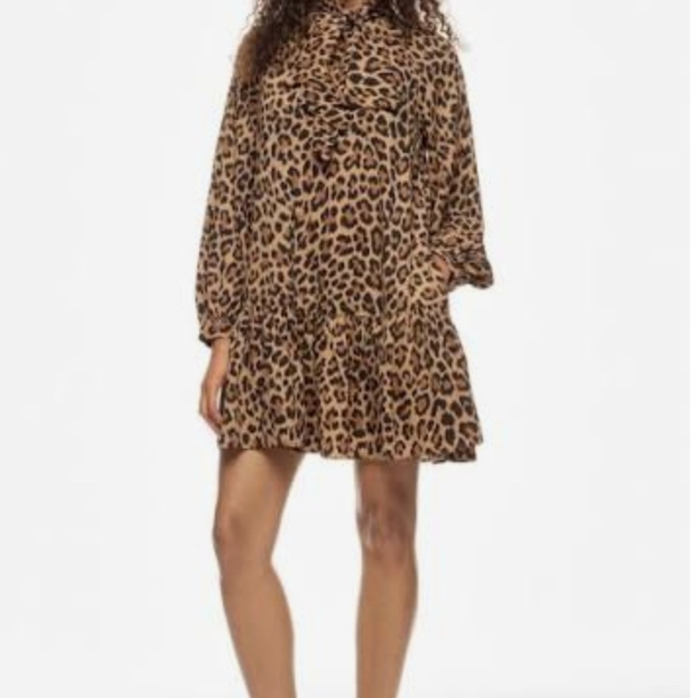 Studio Leopard Print Tiered Mini Dress - Brown & Black